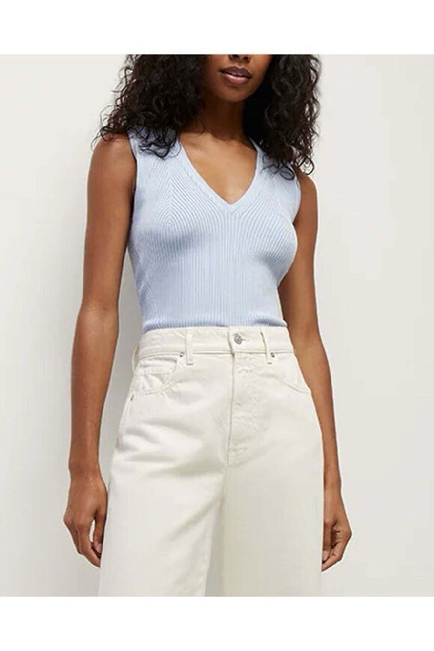 Veronica Beard Ice Blue V Neck Sid Sleeveless Pullover Tank Knit Top XS